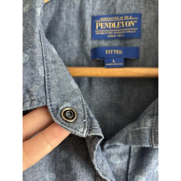 Vintage Pendleton Denim Button Up Sleeveless Chambray Blouse Large Polka Dot - Picture 5 of 9